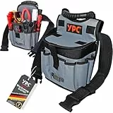 YPC Rapid Werkzeug Gürteltasche XXL – Profi Werkzeuggürtel, Großer Arbeitsgürtel, wasserfeste Werkzeugtasche mit Schlaufen, reißfest, Tragegriff, 11 Taschen, Grau-Schwarz, 29x20x13cm – 5 kg Tragkraft