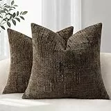 YCOLL Kissenbezug 45x45 2er Set Sofakissen aus Weichem Chenille Stoff Kissenbezüge Braun Dekokissen Sofa & Wohnzimmer Dekokissenbezüige für Gemüitliche Heimdekoration Zierkissenbezüge