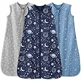 Unnivoll 3er Pack Schlafsack Baby Sommer 0.5 Tog 100% Baumwolle Sommerschlafsack Babyschlafsack 18-24 monate 90 cm für Jungen Mädchen Kinder Grauer Blauer Planet
