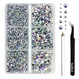 BEADSLAND Hotfix Strasssteine,4000 PCS AB Strasssteine für Kleidung Basteln gemischt 6 Größen mit Wachsstift und Pinzette Kit,SS6-SS30,Crystal AB