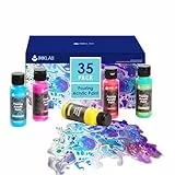 INK LAB Pouring Acrylfarben Set 35 Farben Flüssige Gießfarbe mit Silikonöl 60ml Flaschen Vorgemischte Acrylfarben Pouring für Leinwand Holz Papier Glas Stein Keramik Fliesen