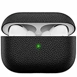 KeyBudz Artisan Leder Schutzhülle für Apple AirPods Pro Case, Etui, Ledertasche Echtleder, Kopfhörer Ohrhörer Zubehör, schwarz
