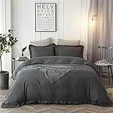 AShanlan Bettwäsche Rüschen 155x220 Dunkelgrau Grau Uni Einfarbig Romantisch Rüschenbettwäsche Set 2 Teilig 100% Weich Mikrofaser Deckenbezug mit Kissenbezug 80x80 cm Reißverschluss