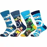 WeciBor Herren Lustige Bunte Triathlon Sport Socken, 4 Paar Mehrfarbig Schwimmen Radfahren Laufen, Größe 43-46