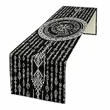 kikomia Baumwolle Leinen Wikinger Tischläufer Rechteckige Wikinger Futhark Runen Tischdecke Kommode Schal für Hochzeiten Party Urlaub Tischdekoration Abdeckung Tischplatte (33×91cm, White)