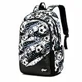 Asge Schulrucksack Jungen Teenager Nylon Groß Schultaschen Mädchen Ranzen Kinder Rucksäcke Fußball Druck Schulranzen für 8-15 Jahre School Bags for Boys Wasserdicht Schulranzen (SchwarzA)