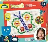 Lena 35621 - Mosaik Steckspiel Set, Steckmosaik mit 140 Stecker Ø 10 mm für Kinder ab 3 Jahre, mit Steckplatte ca. 21 x 16 cm und Organizer, bunt