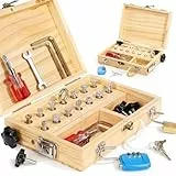 Lehoo Castle Montessori Spielzeug ab 3 4 5 Jahre, Kinder Werkzeugkoffer mit Werkzeug Motorikspielzeug Holzspielzeug Schraubendreher Busy Board, ADHS & Autismus Sensorik Spielzeug Geschenke