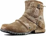 OSSTONE Herren leder chukkastiefel Worker biker boots-motorrad-leder-schuhe für reißverschluss Schnürstiefeletten boots 5008-1-F Beige 10