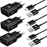 3 Stück USB Ladegerät Stecker,Schnellladegerät Netzteil mit USB C Kabel kompatibel mit Samsung Galaxy A52、52S,A53,A33,S21,S20 FE,S10,S9,S8 Plus,Z Flip3,Z Fold3,M53 5G, und andere Smartphones (Schwarz)