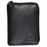 ALMADIH Premium Leder Portemonnaie Hochformat mit Reißverschluss 17 Kartenfächer in Geschenkbox - P2H-RV sch - Herren Leder Börse Geldbörse Geldbeutel Portmonee Brieftasche (P2H-RV Schwarz)