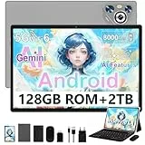 Dghrti 2026 Tablet 10 Zoll Android, 22GB RAM 128GB ROM/TF 1TB, Octa-Core Prozessor, 8000mAh, BT5.0, 8MP+5MP, Dual WLAN, Face ID, Widevine L1, Augenschutz, Tablet mit Tastatur & Maus Metallkörper, Grau