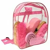 Kerbl Putz-Rucksack (pink, Klarsichtrucksack, Pferdepflegeset, Putzwerkzeuge) 321358