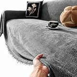 Granbest Dicke Chenilledecke für Couch und Bett, weiche, gemütliche Sofadecke mit Quaste, dekorativer Sofabezug, 4 Jahreszeiten, universeller Sofaschutz für Haustiere, Kinder (180 x 340, Chenille-Grau