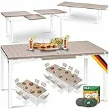 KESSER® Gartentisch ausziehbar Esstisch 180/240x90cm erweiterbar bis 8 Personen Ausziehtisch mit pulverbeschichtetem Stahl-Gestell & HDPE Tischplatte Wetterfest & UV-Beständig inkl. 6 Filz-Untersetzer