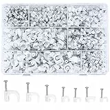 woshilaoDS 700 Stk Kabelschellen Nagelschellen, Kabelklemmen mit Nagel, Runde/Quadrat Kabelclips Weiß, Kabelhalter Kabelschellen Befestigungen Wand für Netzwerkkabel, 4mm/5mm/6mm/8mm/10mm