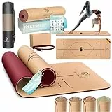 KESSER® Yogamatte Kork Inkl. Tragegurt Tasche & Block Gymnastikmatte - Matte rutschfest aus Naturkautschuk TPE Fitnessmatte, 183 x 62 Trainingsmatte für Fitness Sportmatte, Gymnastik extradick