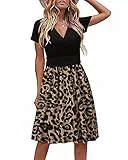 STYLEWORD Damen Sommerkleid Kurzarm V-Ausschnitt Kleider Blumenmuster Kleid Strandkleid Mit Taschen(floral03,Mittel)