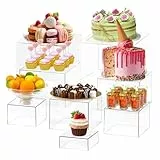 GOURDBRO Tortenständer Acryl, 8 Stücke Buffet Erhöhungen, Display Stand Food Transparent, Buffet Ständer mit Hohlen Böden für Kosmetika Skulpturen, Cupcake Ständer, Buffet Zubehör für Hochzeit Party