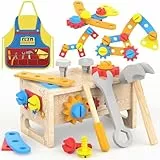 Spielzeug ab 2 Jahre Junge - Werkzeugkoffer Kinder Spielzeug mit Schürze, Montessori Kinderspielzeug, 42 Stück Werkzeug Holz Motorik Lernsspiele Weihnachtsgeschenke für Junge Mädchen 2 3 4 Jahre
