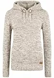 OXMO Philla Damen Strickpullover Kapuzenpullover Grobstrick Pullover mit Kapuze 100% Baumwolle Regular fit, Farbe: Dune (795409)., Größe: L