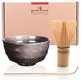 Goodwei Matcha Set mit Matcha Schale aus Keramik, Matchabesen und Bambuslöffel | Geschenkset für Einsteiger (Goma)