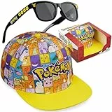 Pokemon Basecap und Sonnenbrille Set Jungen 6-14 Jahre, Sommer Kinder Cap mit UV Schutz Kindersonnenbrille, Anime Geschenke für Kinder (Gelb/Multi Pokemon Set)