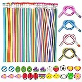 Deepton Biegebleistifte 25 Stück + 24 Kleine Radiergummis, Geschenke für Kinder 6-9 Jahre, Mitgebsel Kindergeburtstag