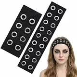 2pcs Gestrickte Stirnband Damen Mit Hohlen Metallösen Elastisches Haarbänder Frauen Y2k Punk Grunge Stretch Haarband Dehnbares Lässiges Haar Accessoires Zum Trainieren Yoga Laufen (2, 1M1L)