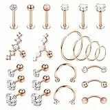 Kakonia 23 Stück 16G Piercing Ohr Set Silber Rosegold Helix Tragus Piercing Ohrringe für Frauen Chirurgenstahl Knorpel Rook Conch Daith Piercing Ohrschmuck CZ Barbell Labret Piercing Schmuck