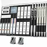 Four Candies 27 Stück Druckbleistifte Set mit Etui, 4 Metall Druckbleistifte 0,3/0,5/0,7/0,9 mm & 2 Fallminenstifte 2mm (HB 2H 2B 4B Farbe) mit 552 Minen für Zeichnen Skizzieren