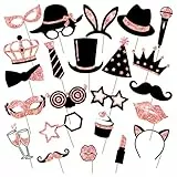 24 Stück Lustige Fotoautomat Requisiten Foto Booth Props für Geburtstag Hochzeit Disco Karneval Party Zubehör Mischung mit Hut, Lippenstift, Krawatte, Kronen (Rose Gold)