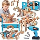 GAGAKU Akkuschrauber Kinder 120-teiliges Werkzeug Werkzeugset Spielzeuge Montessori Kleinkinder Werkzeugkoffer Rollenspiel Bildungsspielzeug Baukit für Jungen und Mädchen ab 3 bis 10 Jahren