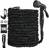 Gartenschlauch Flexibel Wasserschlauch Dehnbar Flexibler Gartenschlauch 15m mit 7 Funktionen Garten Handbraus, Schlauch Flexibel Bewässerung für Garten Haustier Autowäsche (Schwarz-50FT)