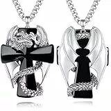 INFUSEU Kristall Drachen Kette, Nordischer Obsidian Kreuz Kristall Drachen Anhänger Sechseckiger Kristall Anhänger Heilender Gothic Schmuck Natürlicher Kristall Geschenk für Männer Und Frauen