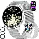 LIGE Smartwatch Damen Rund mit Telefonfunktion 7,9mm Dünn 1.32' AMOLED Elegant Fitnessuhr Frauen für Android iOS,Sportuhr mit Herzfrequenz Schlafmonitor,Menstruationszyklus,100+ Sportmodi,Silber