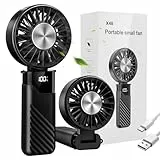 Handventilator, Portable Mini Ventilator Akku Aufladbar, USB Hand Ventilatoren Klein Leise mit 5 Geschwindigkeits Stufen, Tragbarer Taschenventilator Kleiner Faltbarer Fan für Büro, Outdoor (Schwarz)
