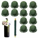 LHTHT 12 Stück Runde Blumensteckschaum, Mini Steckschaum für Blumen mit Grünem Draht, Nasssteckschaum Set für Steckmasse Hochzeitstisch Weinflaschen Partydekoration DIY
