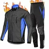 HOMTOL Herren Radjacke set Winter Thermal wasserdicht Winddicht Fahrradjacke Radjacke Winter Thermo Fleece Radtrikot Set Fahrradbekleidung Atmungsaktiv Lange Radhose Radjacke + Fahrradhose