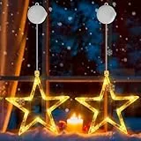 OUILA LED Sterne Weihnachtsbeleuchtung, Weihnachtsdekoration Lichter Lichterkette Batteriebetrieben mit Saugnäpfe Funkel LED Weihnachtslichter mit Timer Weihnachtsbeleuchtung Weihnachtsdeko(Warmweiß)