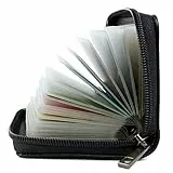 AirZyx Kreditkartenetui Damen Herren Leder RFID Schutz Reißverschluss (Spezielles Leder Schwarz)