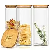 bambuswald© Eckiges Glas mit Bambusdeckel Vorratsglas Aufbewahrungsglas, luftdicht, mit Silikonring, umweltfreundlich, lebensmittelecht, Inhalt: 1500 ml, Maße: 10 x 20,5 x 10 cm (BxHxT), 3er-Set