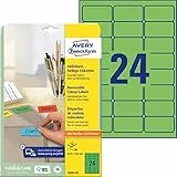 AVERY Zweckform L6033-20 Grüne Etiketten (480 Aufkleber, 63,5x33,9mm auf A4, wieder rückstandsfrei ablösbar, selbstklebende Farbetiketten, Papier matt, bedruckbare, farbige Klebeetiketten) 20 Blatt