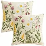 VEEKAY 2er Set 45x45cm Kissenbezug Bestickte,Stickerei Bunte Blumen Kissenhüllen,Zierkissenbezug,Dekokissen Kissenbezüge,für Sofa Schlafzimmer Couch Kissen