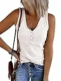 Saodimallsu Damen Tank Tops Sexy V-Ausschnitt Top Ärmellose Henley Shirts Sommer Gerippt Cami Bluse mit Knöpf Weiß M