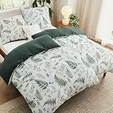 BEDSURE Bettwäsche 135x200 4teilig Bettbezug - Bettwäsche-Sets 135 x 200 cm 2er Set mit 2 Kissenbezüge 80x80cm, ÖKO-TEX Wendebettwäsche Bedding Muster Grün Blumen Pflanzen mit Reißverschluss