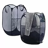 Pop-Up-Wäschekörbe, 2 Stück Faltbarer Laundry Basket Mesh, 75L Faltbarer Wäschekorb aus Mesh, Atmungsaktiver Wabennetz-Wäschekorb für Kinderzimmer College Dorm Camping und Reisen(Blau)