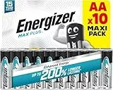 Energizer Max Plus AA Batterien (10 Stück) - Alkali-Batterie 1,5V - Bis zu 200% längere Leistung - Leistungsstark und Langlebig - 100% plastikfreie Recycelbar Verpackung - 10 Jahre lagerfähig