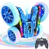 MidiVix Ferngesteuertes Auto, 360°rotierende 4WD RC Autos mit Seitenlichtern und Scheinwerfern, 2.4Ghz Doppelseitig RC Stunt Car mit Spray, RC Drift Spielzeugauto und Geschenke für Kinder (Blau)