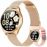 Gold Smartwatch Damen Armbanduhr Rund: Smart Watch Damen 1,27' Klein Duenn Touchscreen Metallarmband mit Telefonfunktion Schrittzähler Schlafmonitor Herzfrequenz Blutdruck Wasserdicht Sport Fitnessuhr